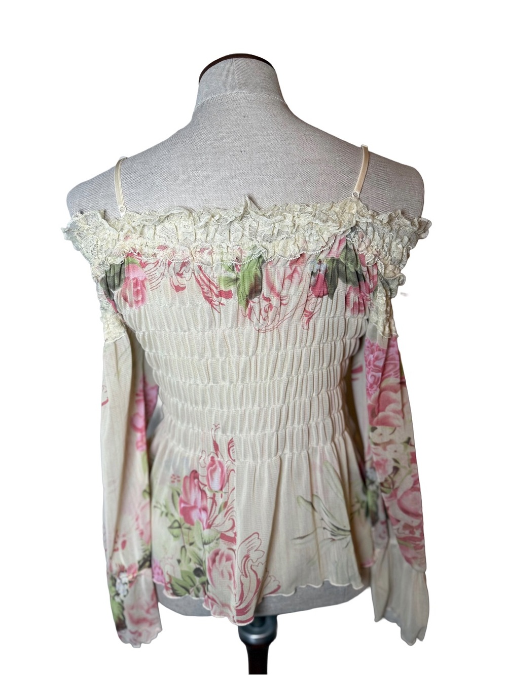 Cream Floral Off-Shoulder Boho Blouse - Picture 2 of 4